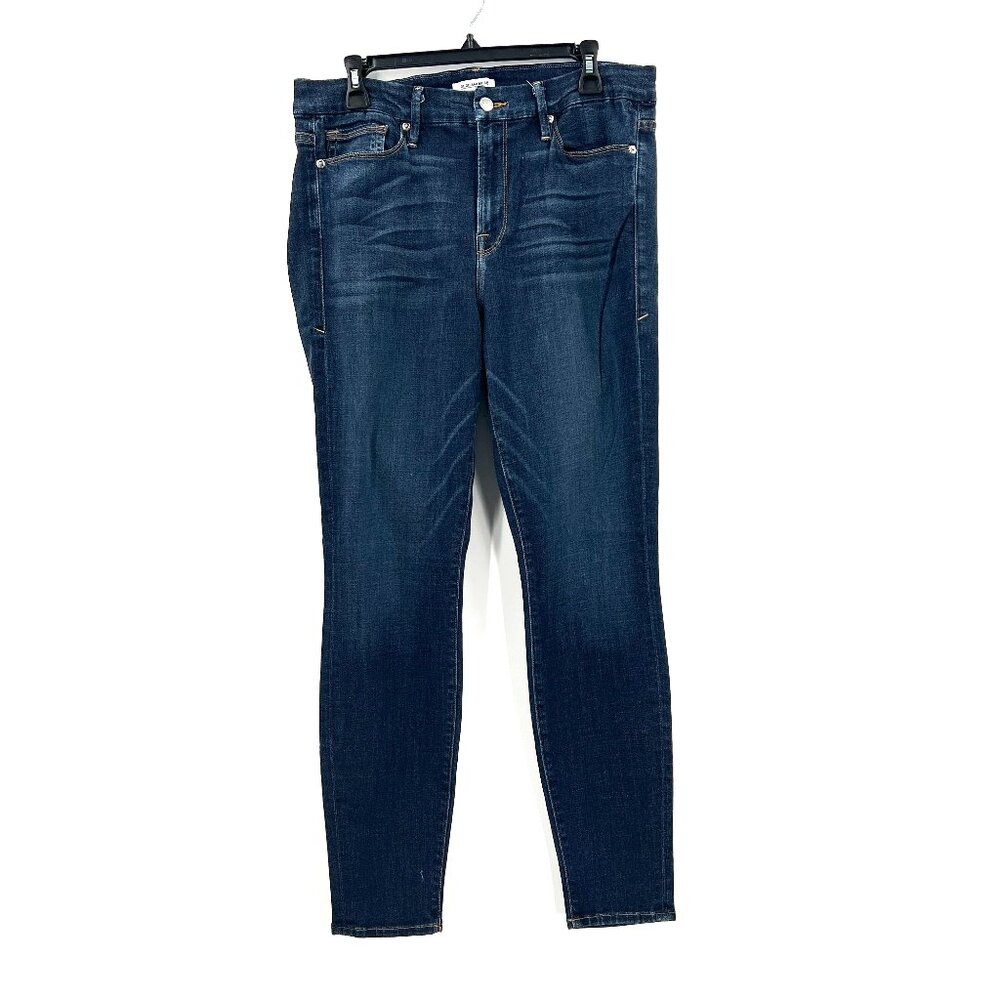 Good American Good legs dark wash blue skinny jean stretch high rise waist 14 32